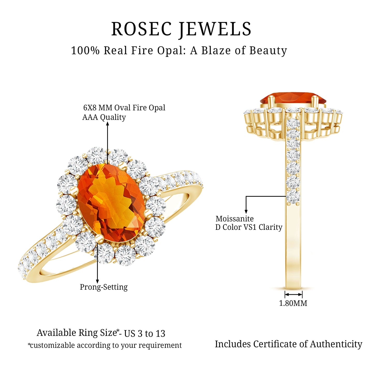 Orange Fire Opal Oval Shape Engagement Ring with Moissanite