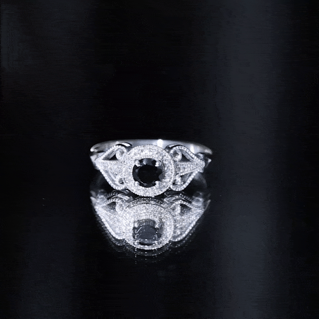 Vintage Inspired Black Spinel and Diamond Engagement Ring