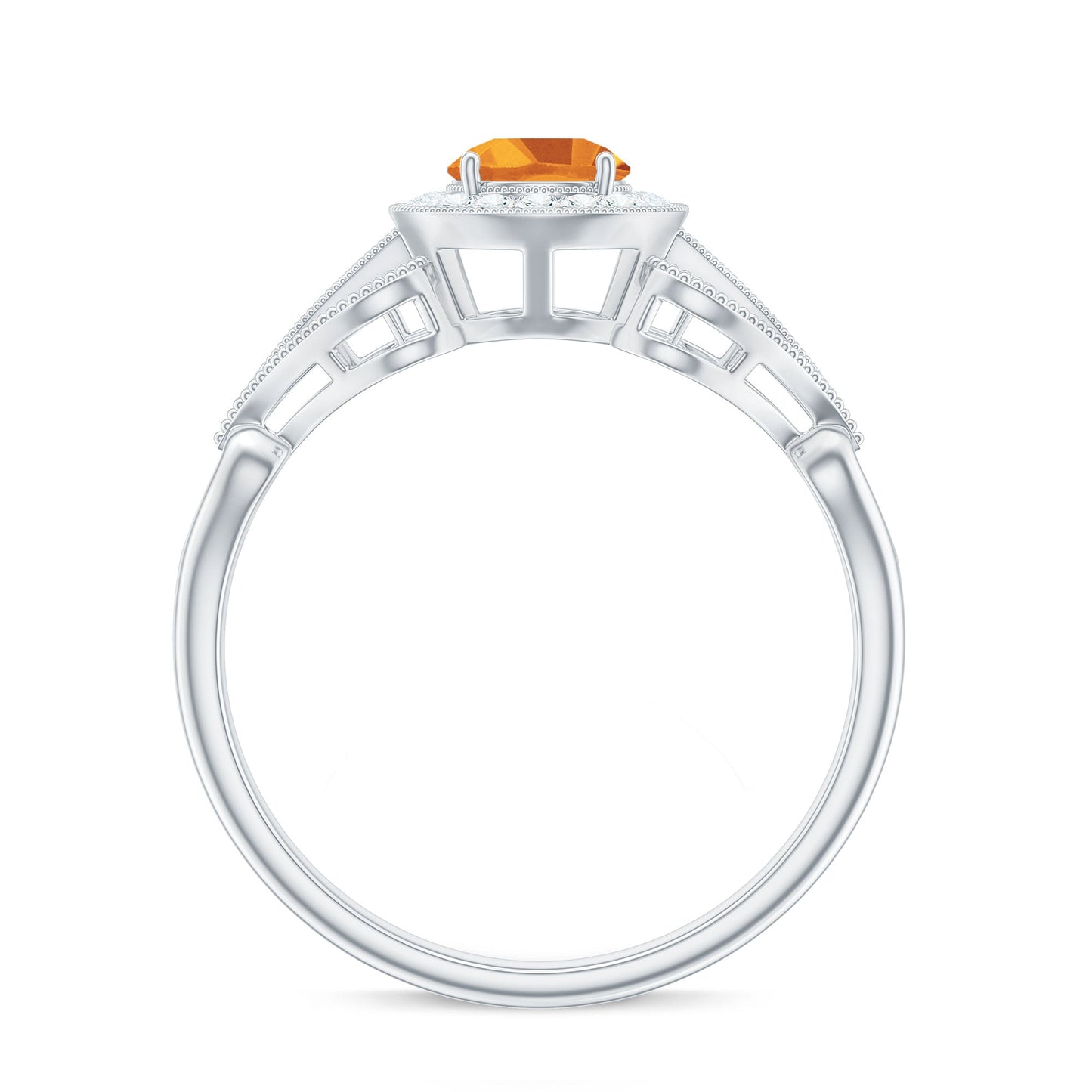 Vintage Style Citrine Engagement Ring with Diamond Halo