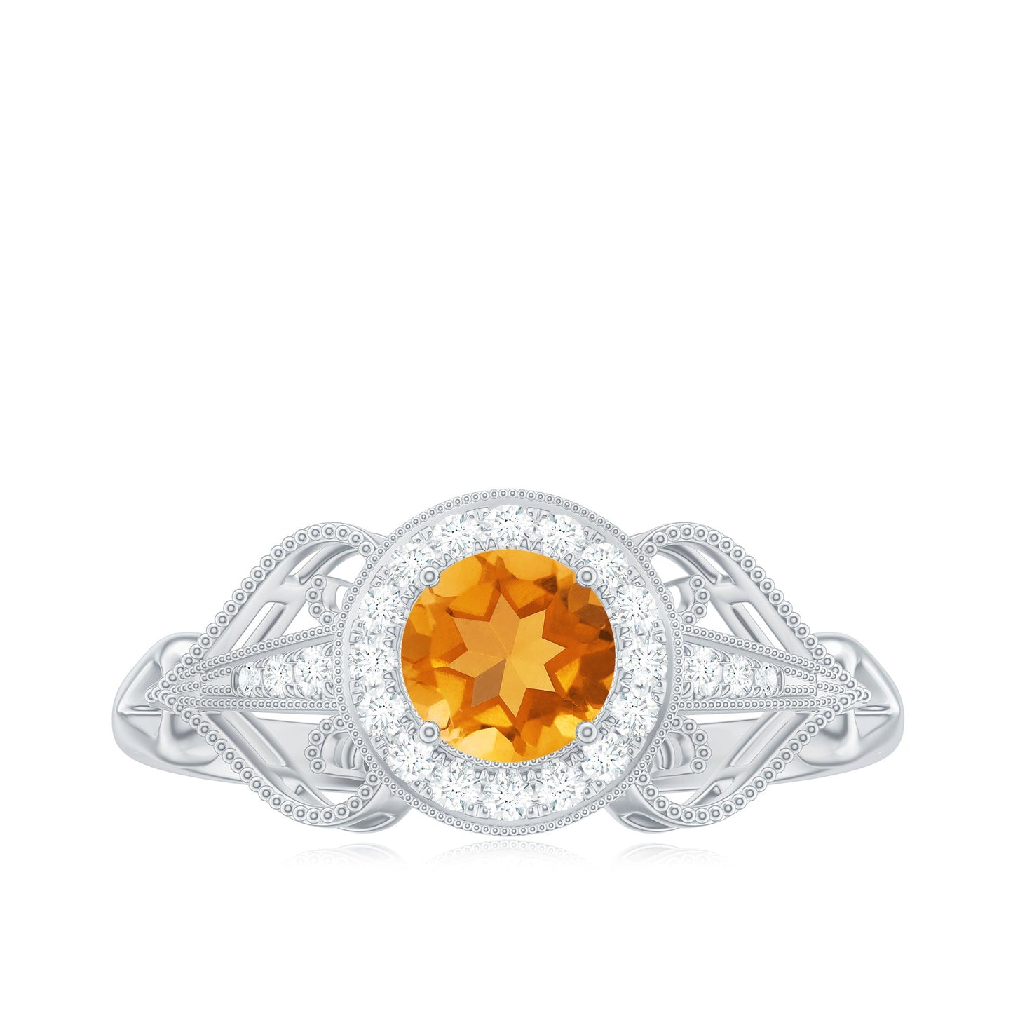 Vintage Style Citrine Engagement Ring with Diamond Halo