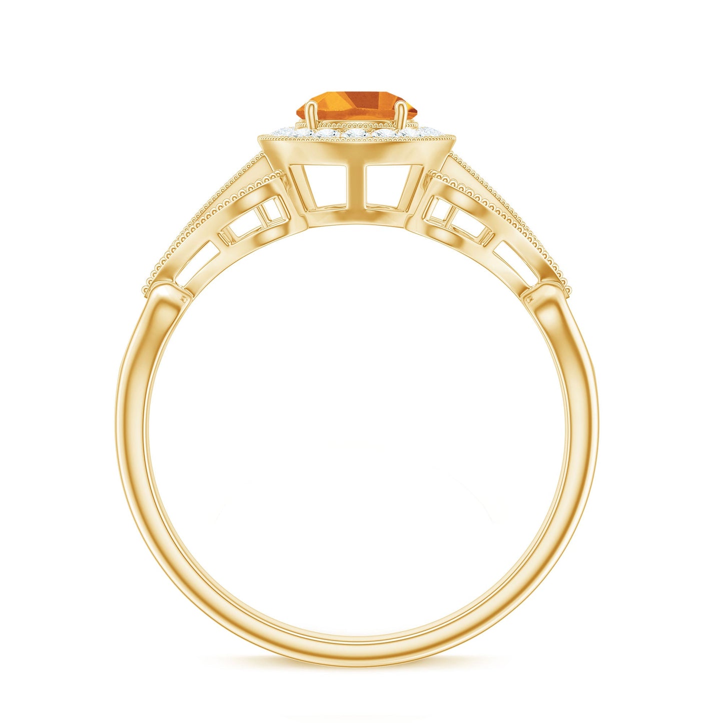 Vintage Style Citrine Engagement Ring with Diamond Halo