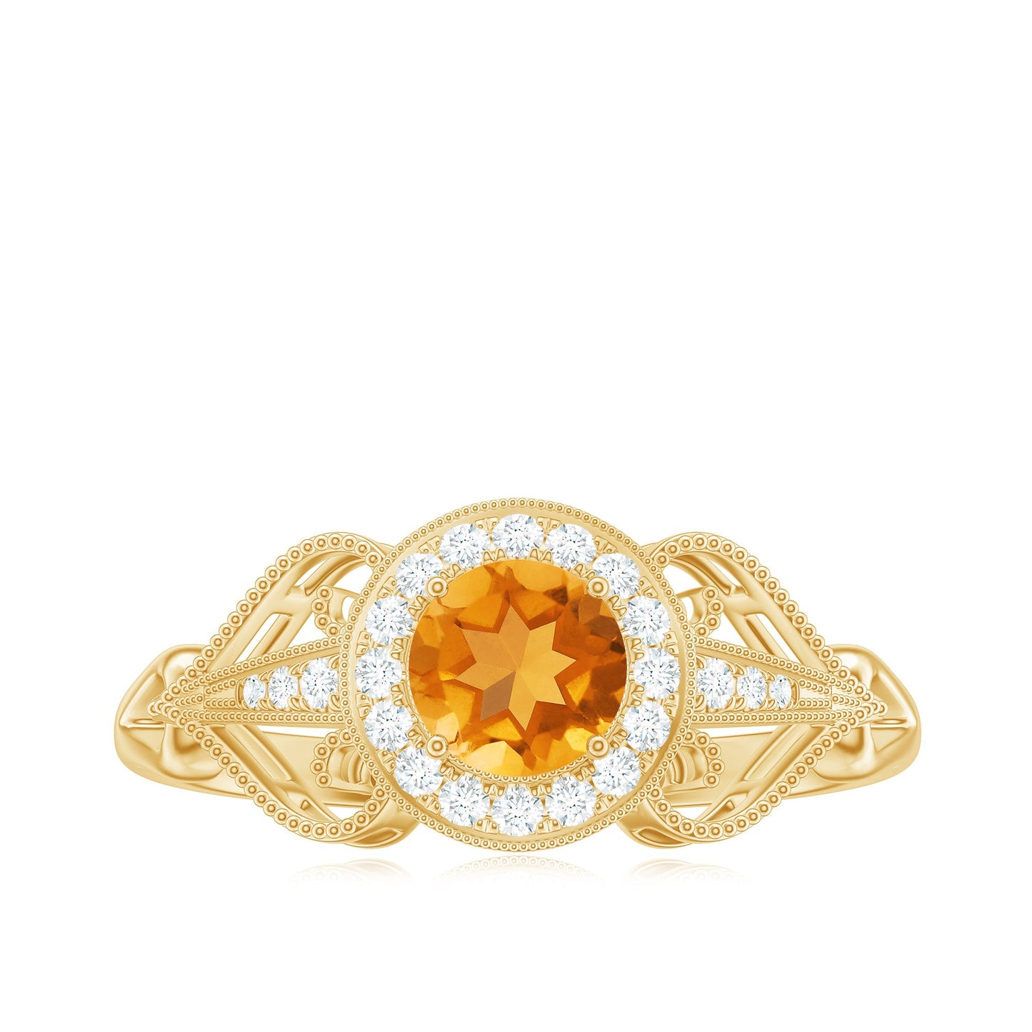 Vintage Style Citrine Engagement Ring with Diamond Halo
