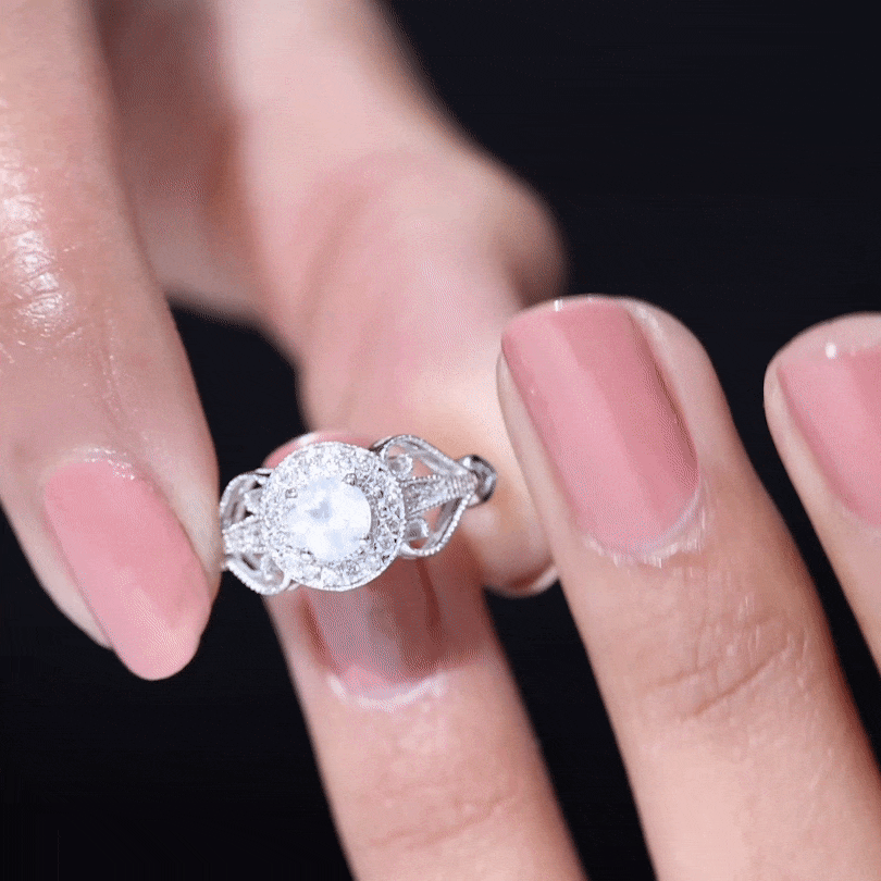 Vintage Inspired Moonstone and Diamond Engagement Ring