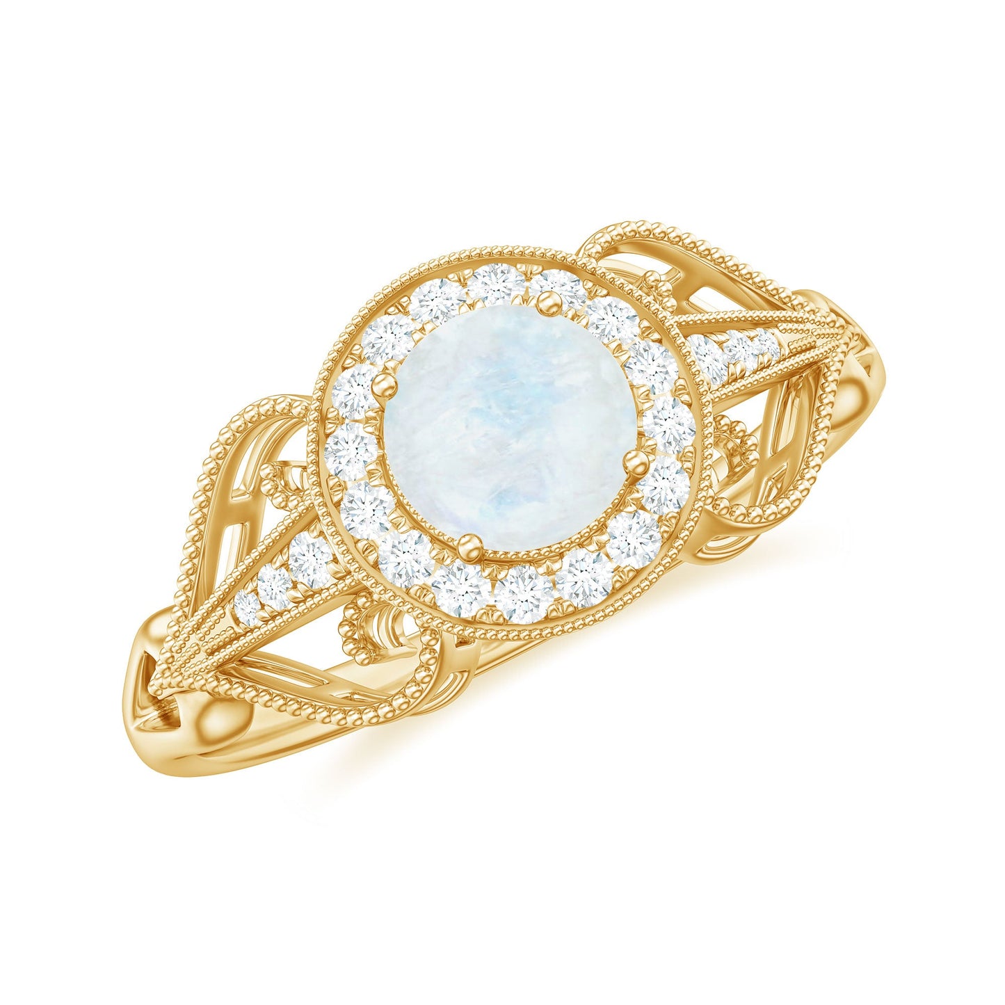Vintage Inspired Moonstone and Diamond Engagement Ring