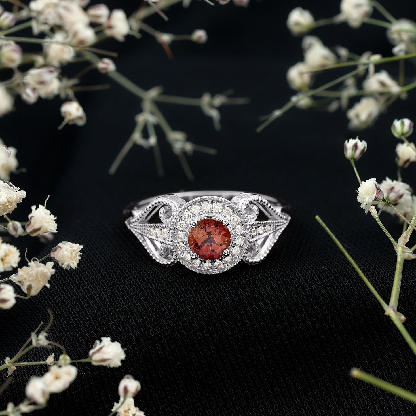 Vintage Pink Tourmaline Diamond Engagement Ring with Halo