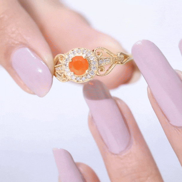 Real 0.45 Carat Fire Opal and Diamond Vintage Inspired Engagement Ring