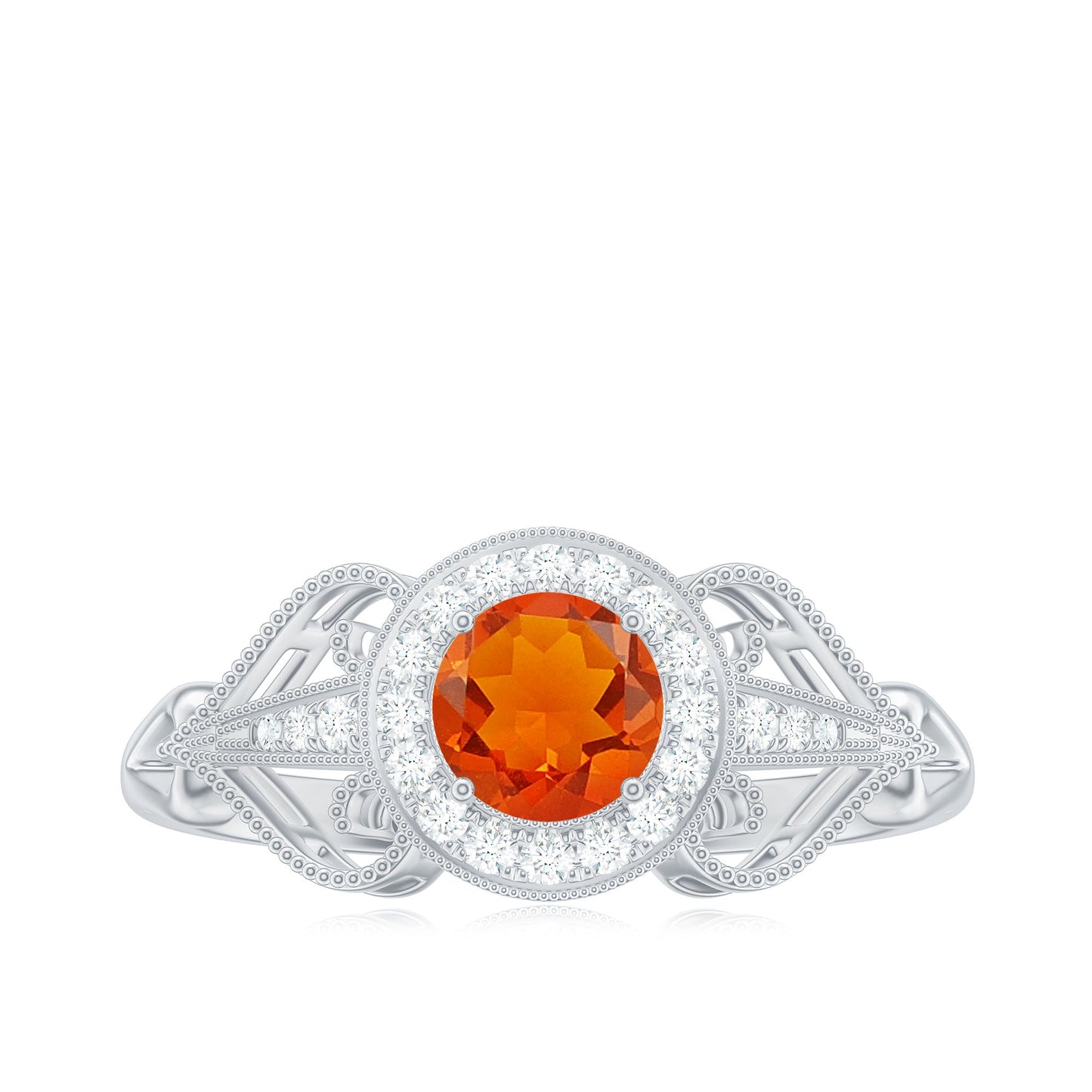 Real 0.45 Carat Fire Opal and Diamond Vintage Inspired Engagement Ring