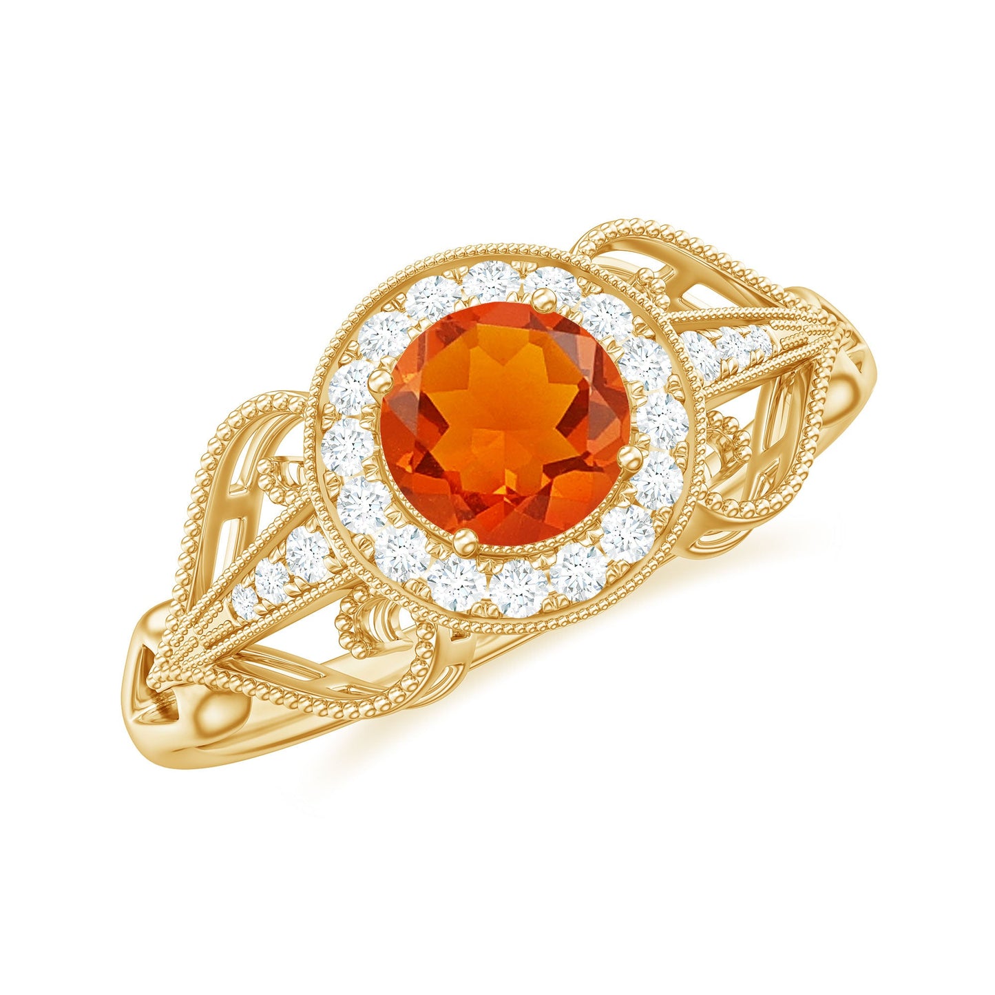 Real 0.45 Carat Fire Opal and Diamond Vintage Inspired Engagement Ring