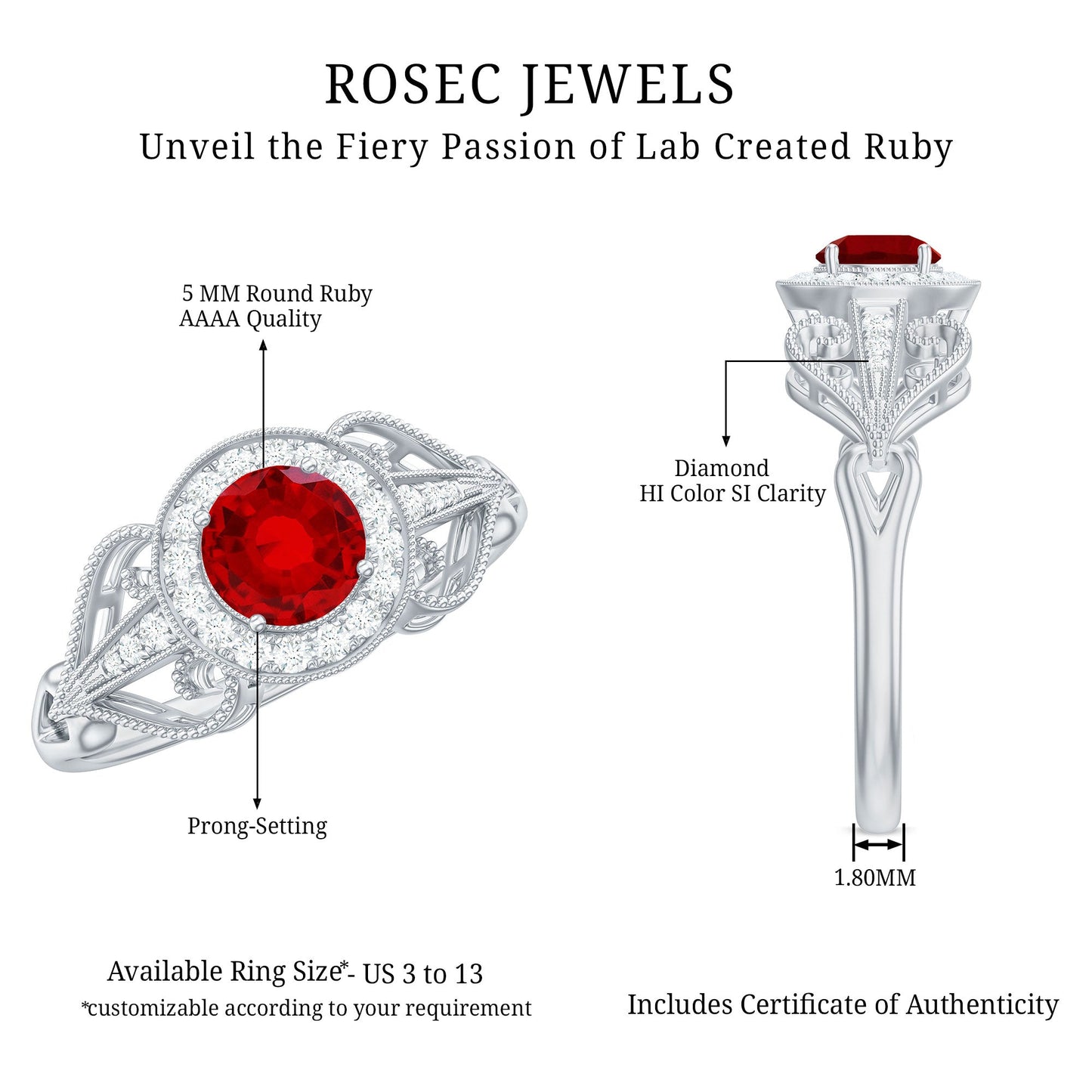 Lab Created Ruby and Diamond Vintage Engagement Ring