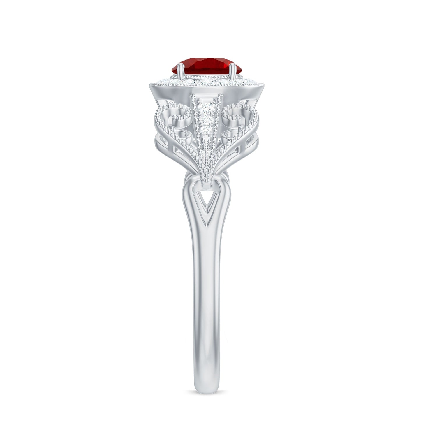 Lab Created Ruby and Diamond Vintage Engagement Ring