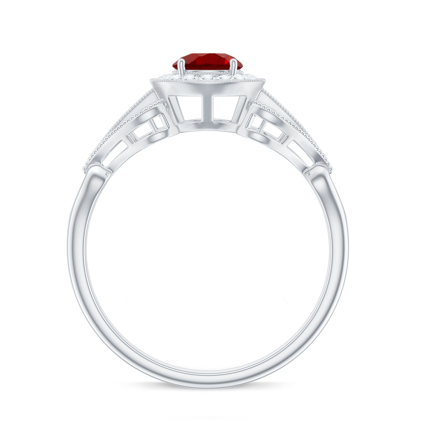 Lab Created Ruby and Diamond Vintage Engagement Ring