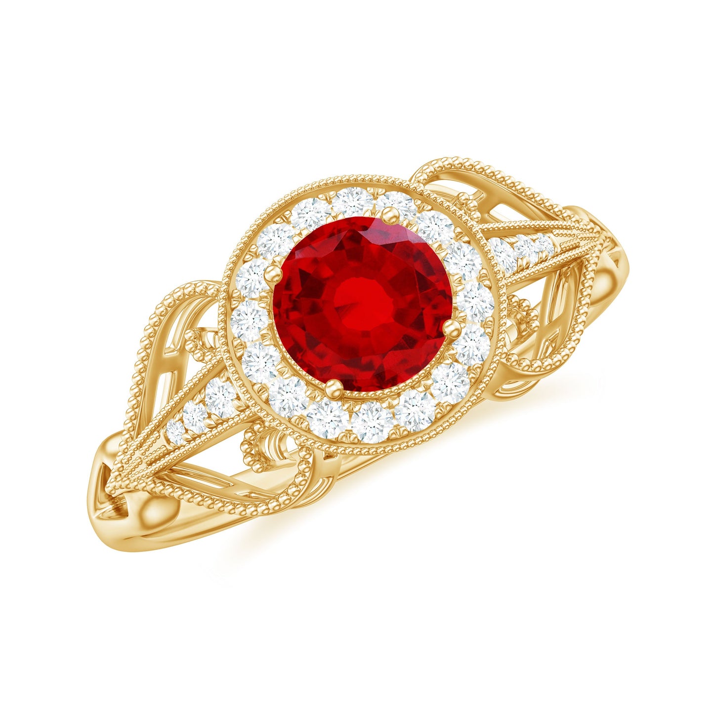 Lab Created Ruby and Diamond Vintage Engagement Ring