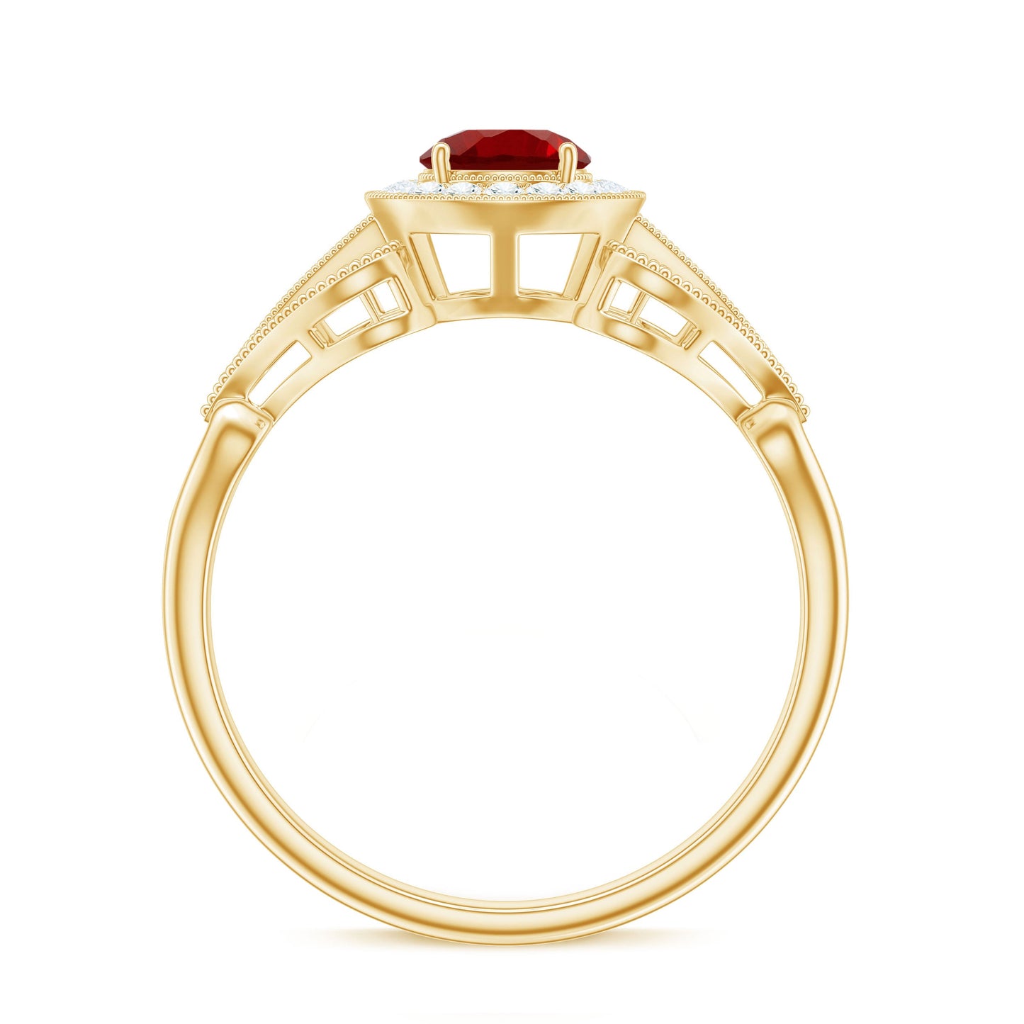 Lab Created Ruby and Diamond Vintage Engagement Ring