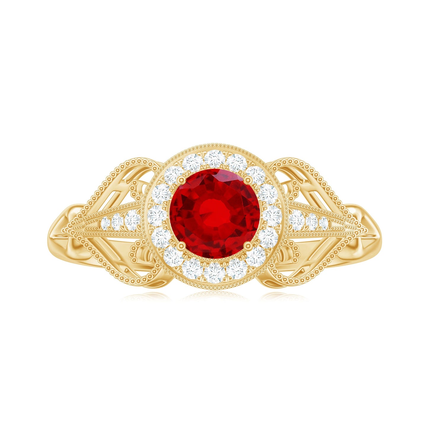 Lab Created Ruby and Diamond Vintage Engagement Ring