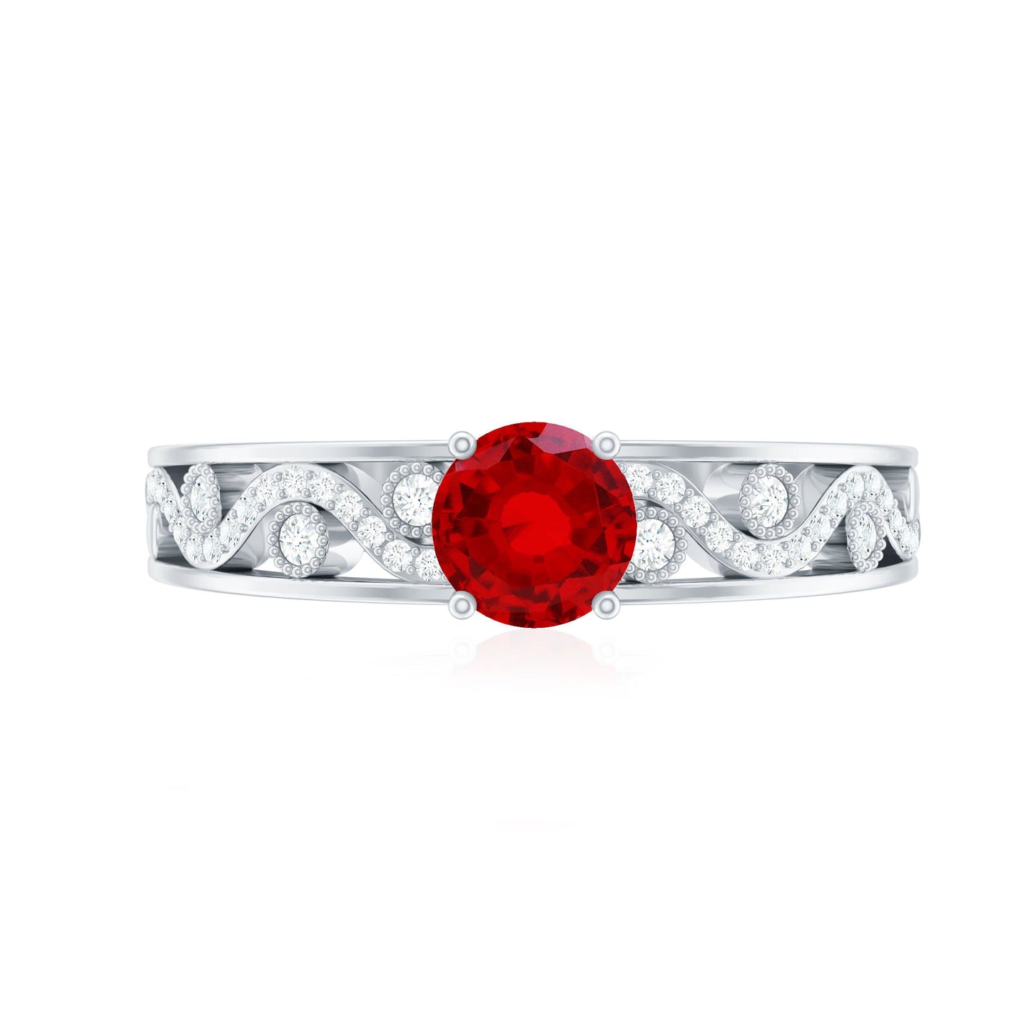 Designer Solitaire Engagement Ring with Lab Grown Ruby and Diamond