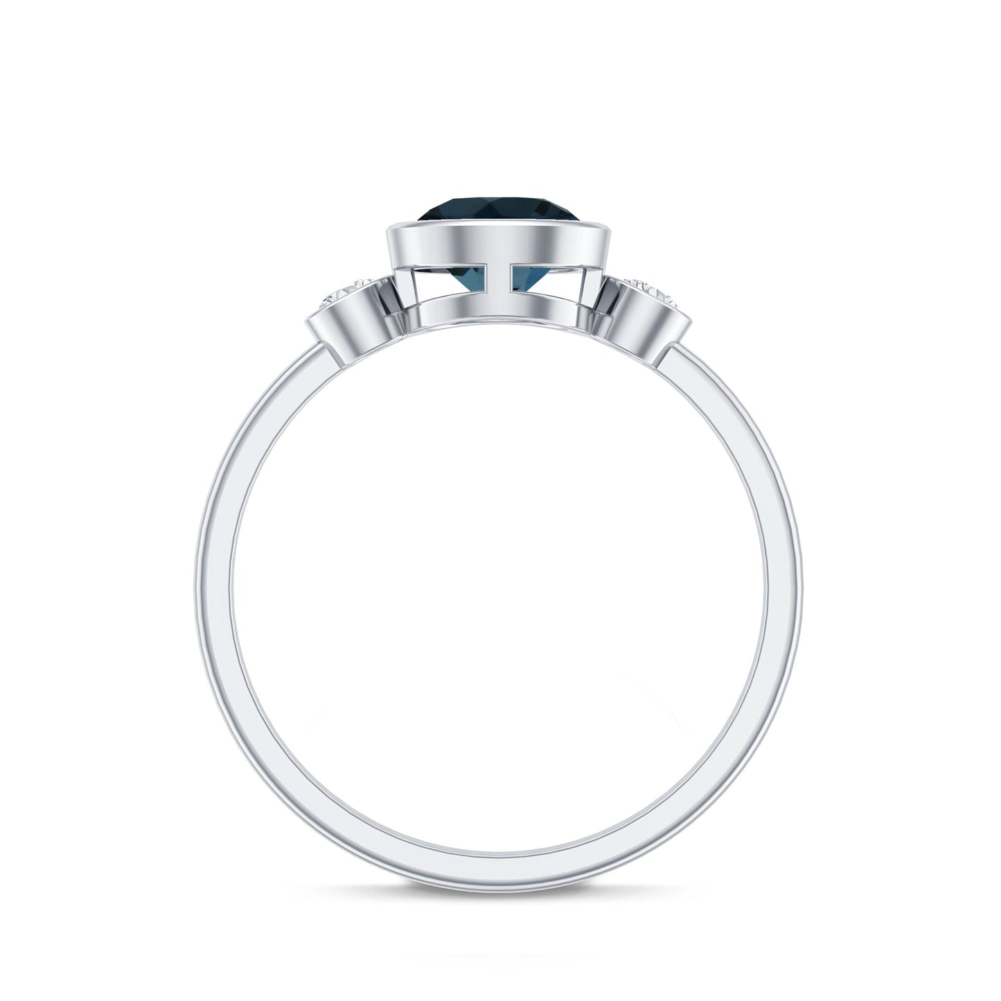 Bezel Set Round London Blue Topaz Solitaire Engagement Ring With Diamond