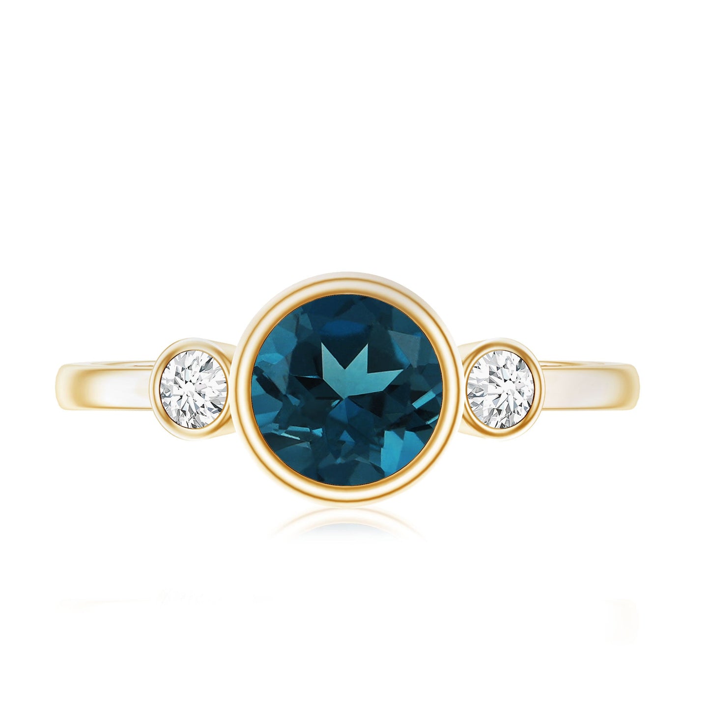 Bezel Set Round London Blue Topaz Solitaire Engagement Ring With Diamond