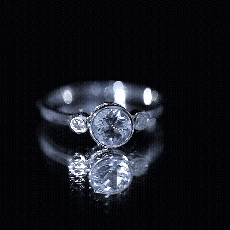 Bezel Set Real Aquamarine Diamond Engagement Ring with Certificate