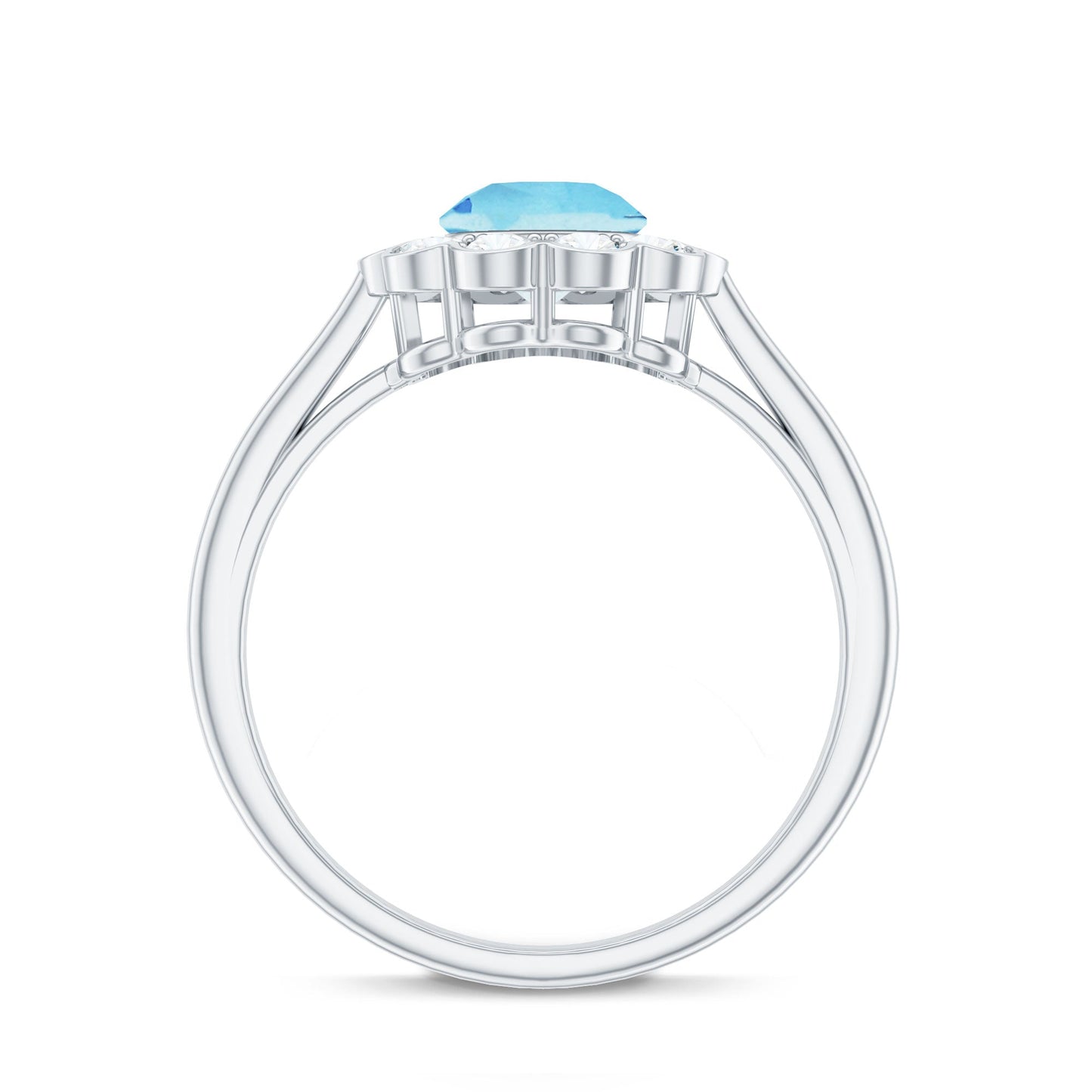 Certified 0.8 Carat Real Aquamarine Engagement Ring with Diamond Flower Halo