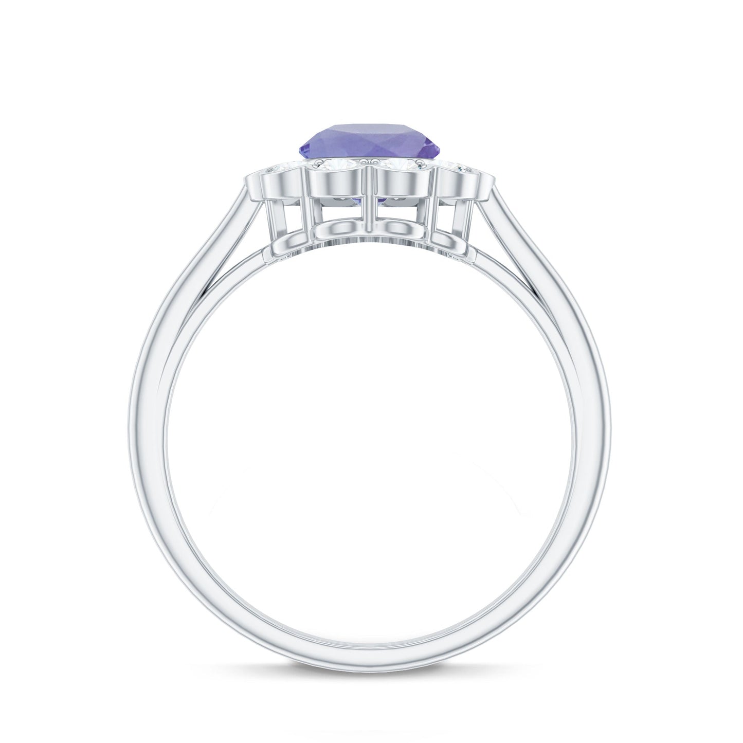Natural Tanzanite Floral Engagement Ring with Diamond Halo