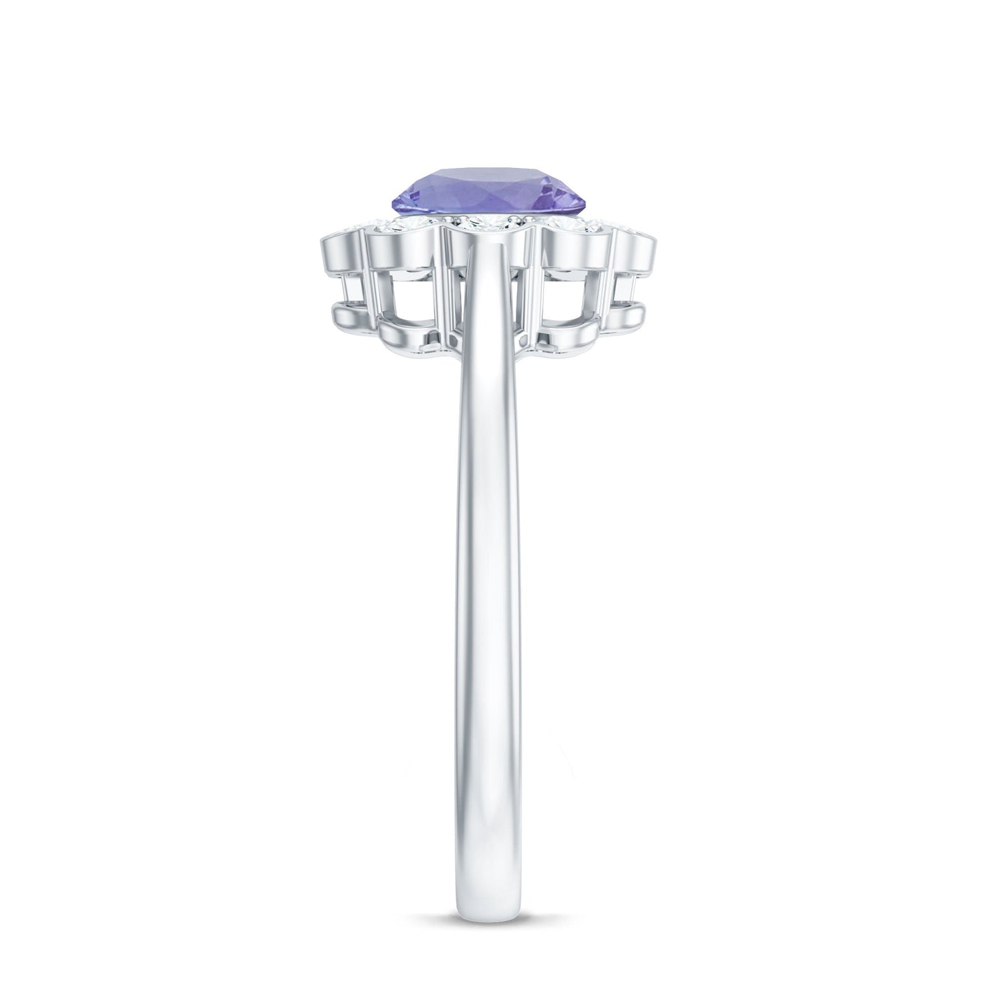 Natural Tanzanite Floral Engagement Ring with Diamond Halo
