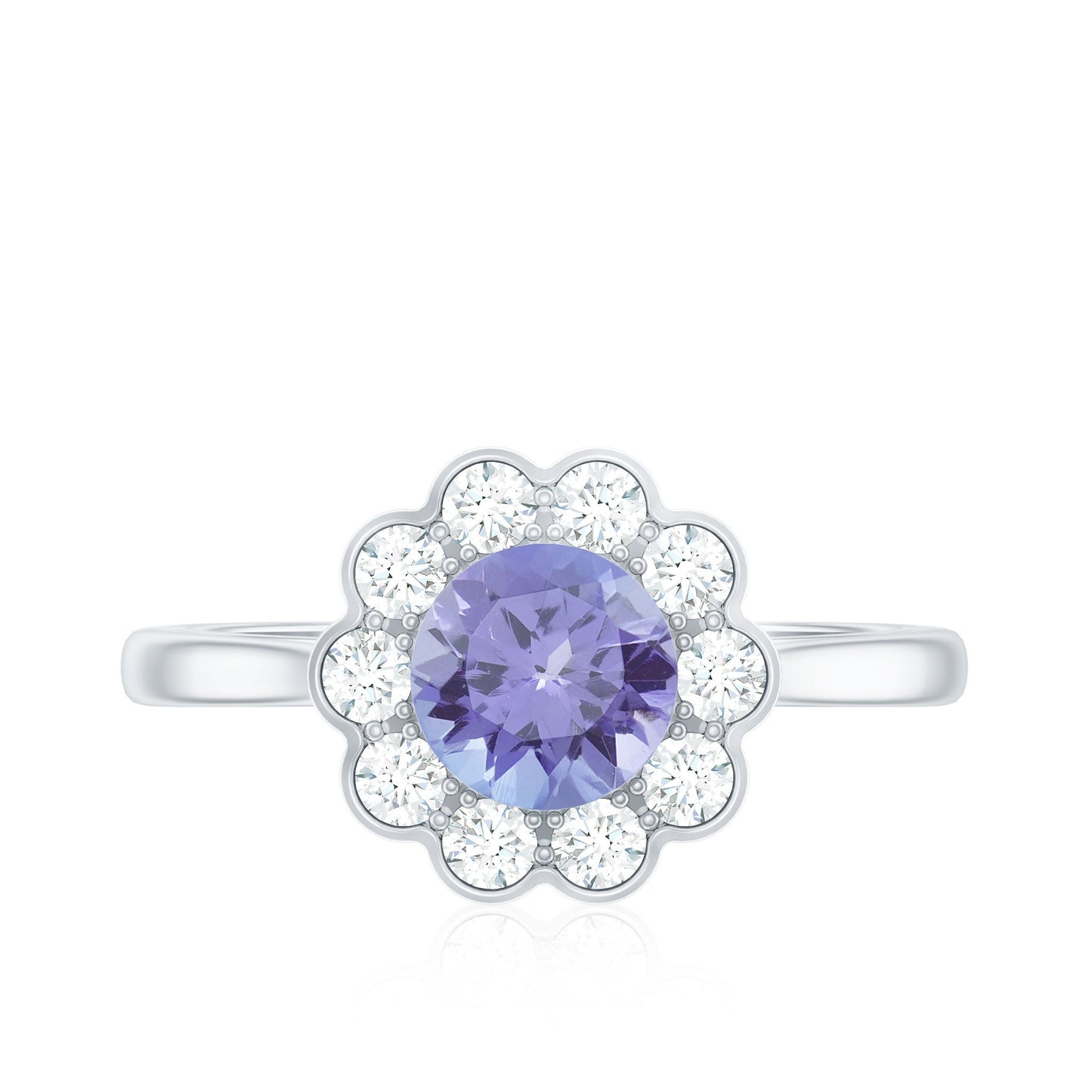 Natural Tanzanite Floral Engagement Ring with Diamond Halo