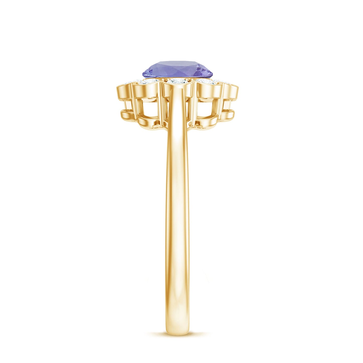 Natural Tanzanite Floral Engagement Ring with Diamond Halo