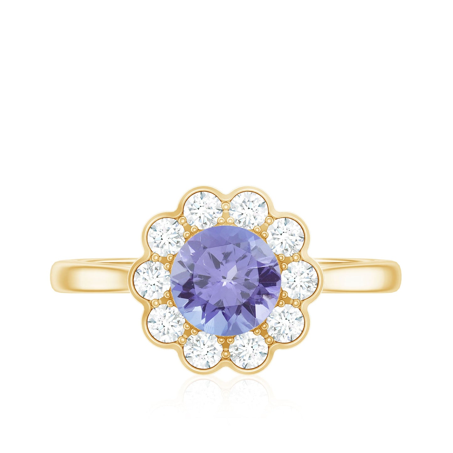 Natural Tanzanite Floral Engagement Ring with Diamond Halo