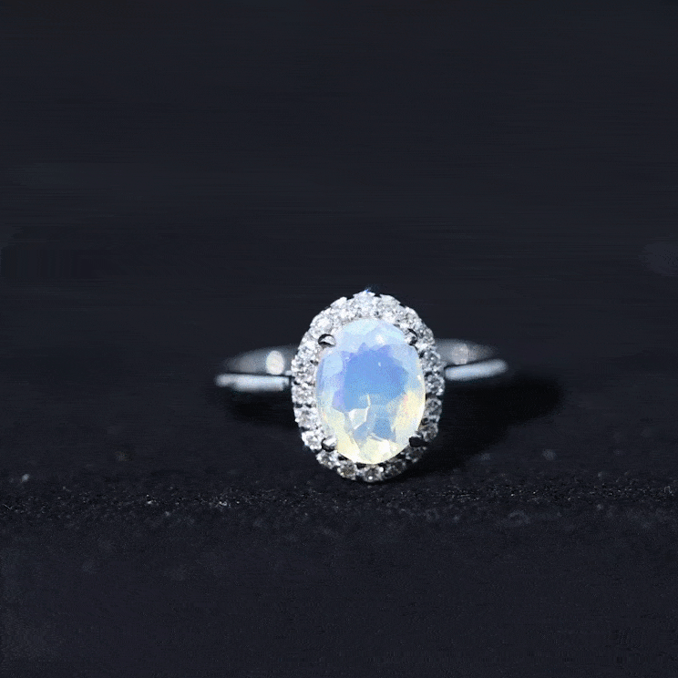 Natural Ethiopian Opal Oval Engagement Ring with Diamond Halo