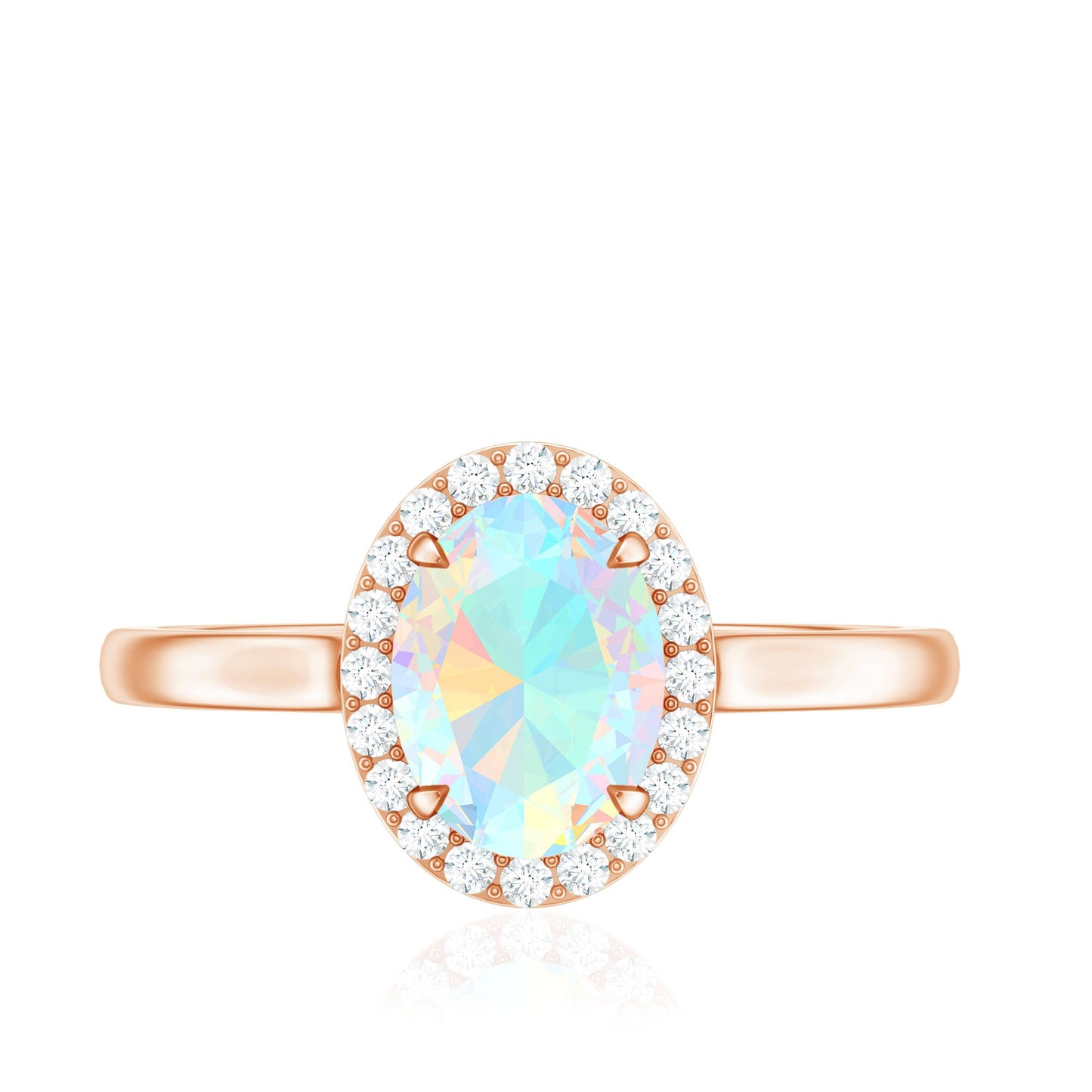 Natural Ethiopian Opal Oval Engagement Ring with Diamond Halo