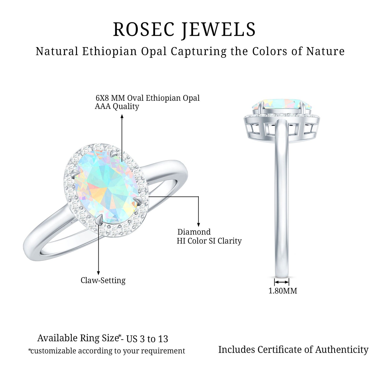 Natural Ethiopian Opal Oval Engagement Ring with Diamond Halo