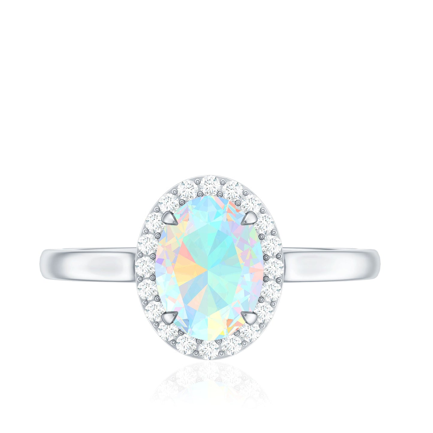 Natural Ethiopian Opal Oval Engagement Ring with Diamond Halo