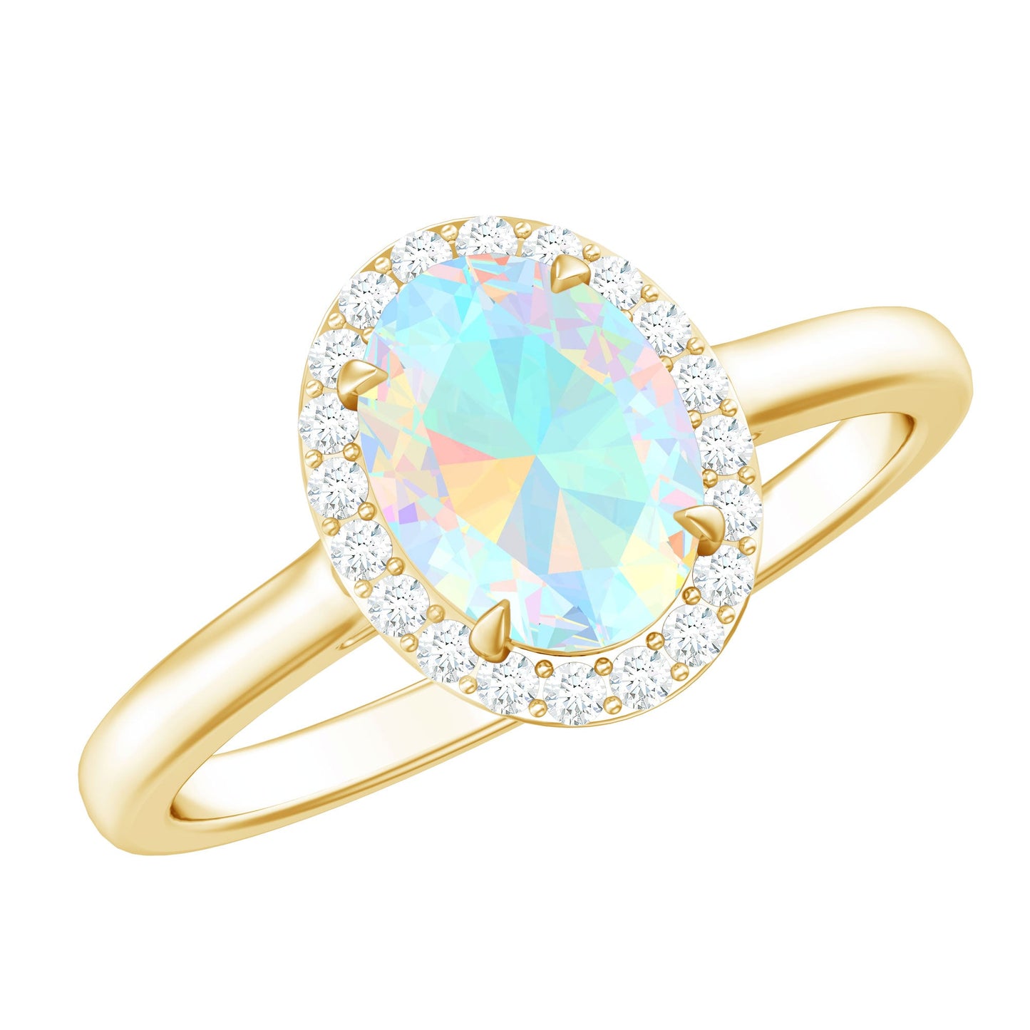 Natural Ethiopian Opal Oval Engagement Ring with Diamond Halo