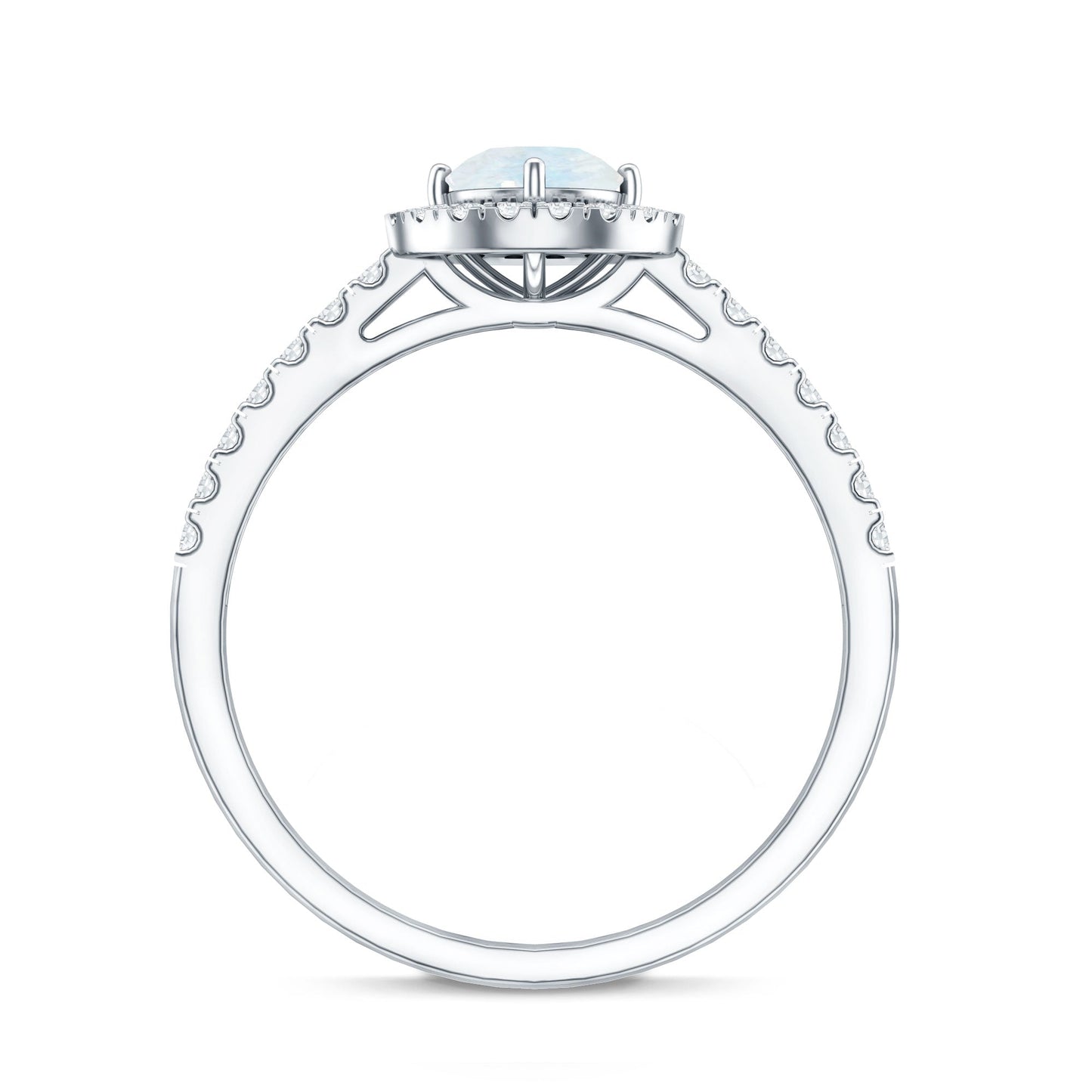 Certified Round Moonstone Halo Engagement Ring With Diamond Accent