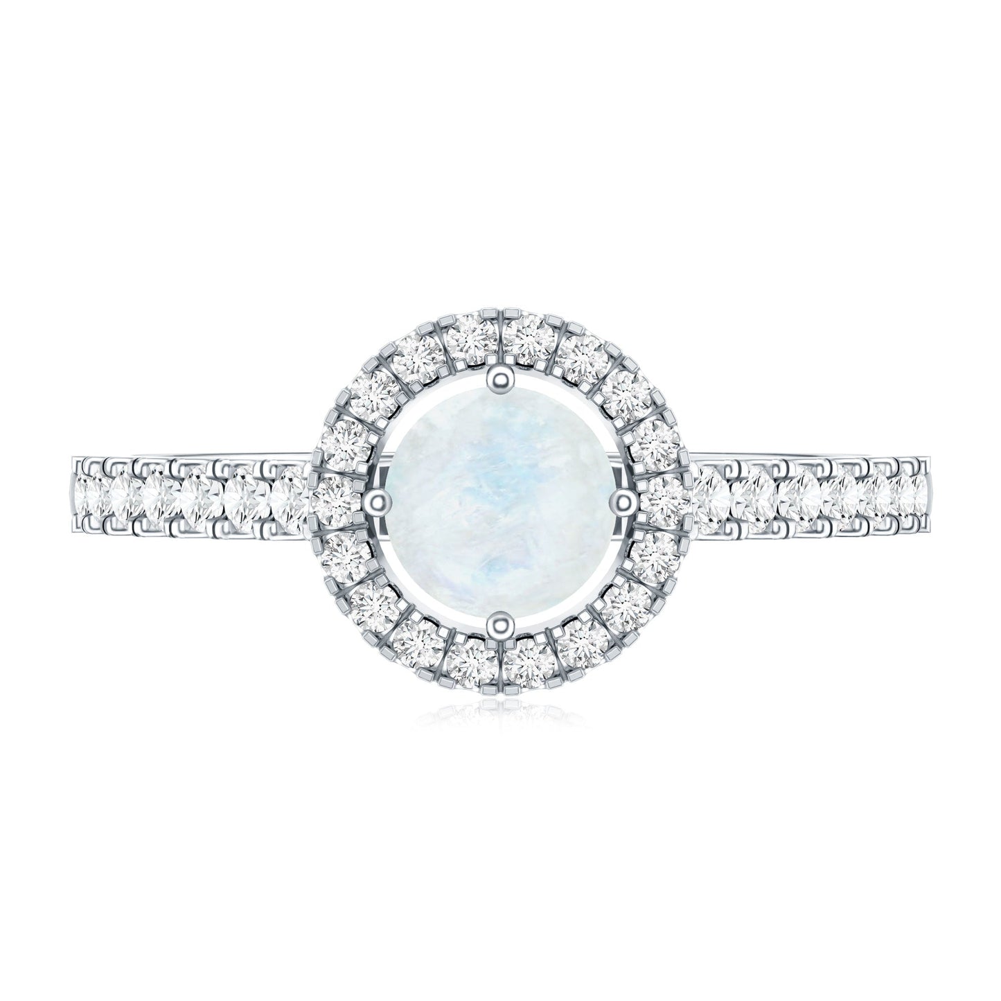 Certified Round Moonstone Halo Engagement Ring With Diamond Accent