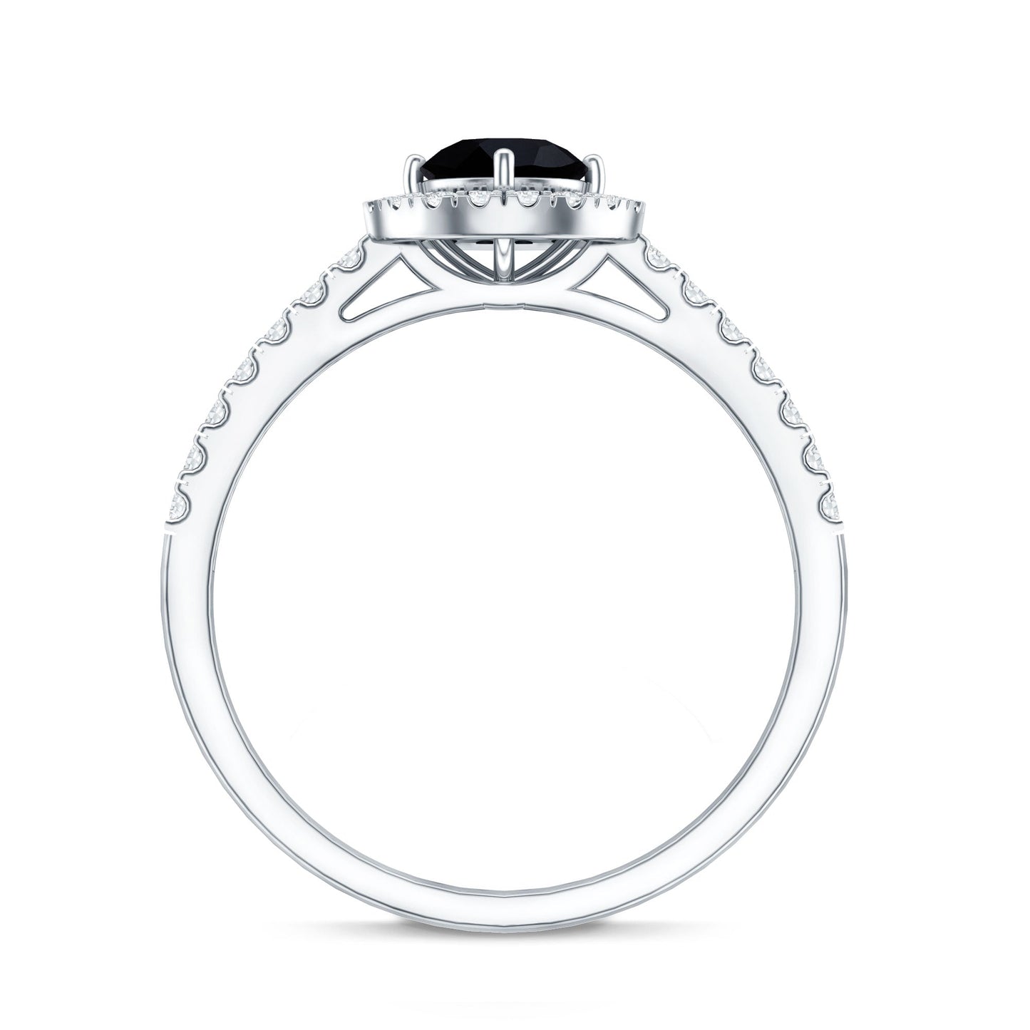 Minimal Black Spinel Minimal Engagement Ring with Diamond Halo