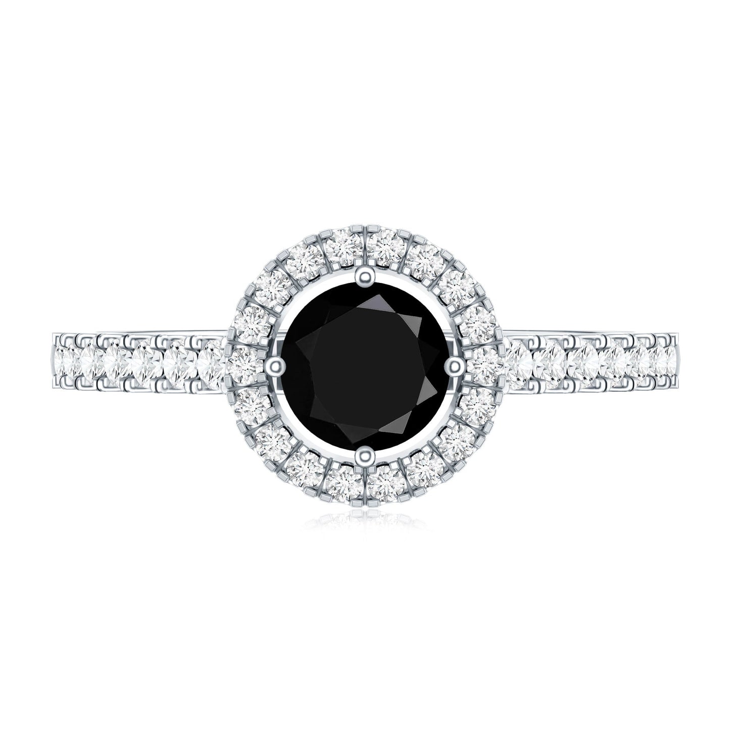 Minimal Black Spinel Minimal Engagement Ring with Diamond Halo