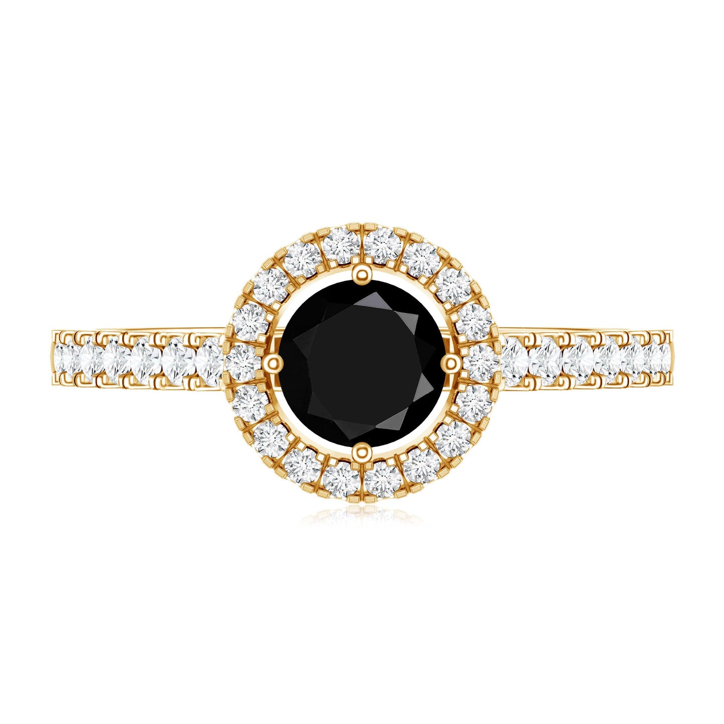 Minimal Black Spinel Minimal Engagement Ring with Diamond Halo
