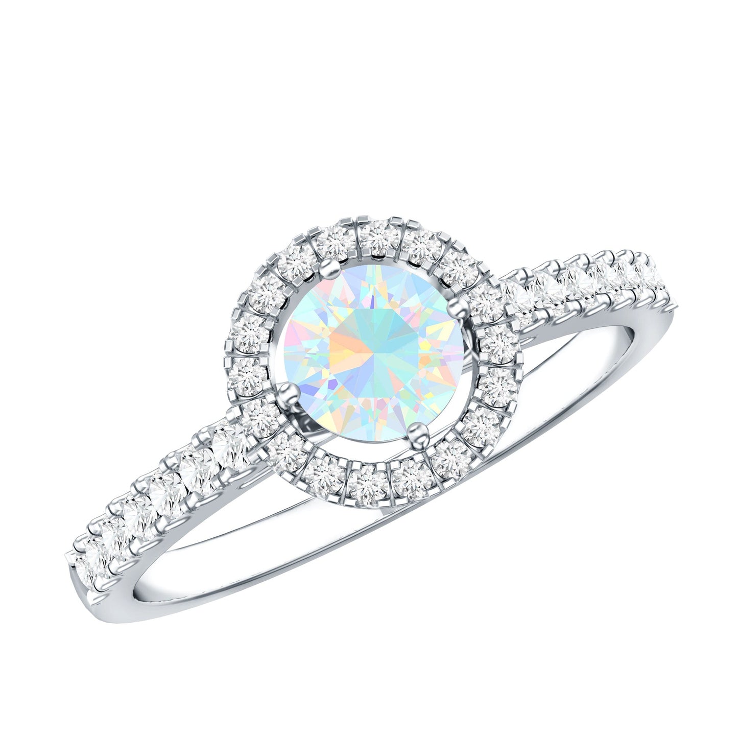 Natural Ethiopian Opal Diamond Engagement Ring with Halo