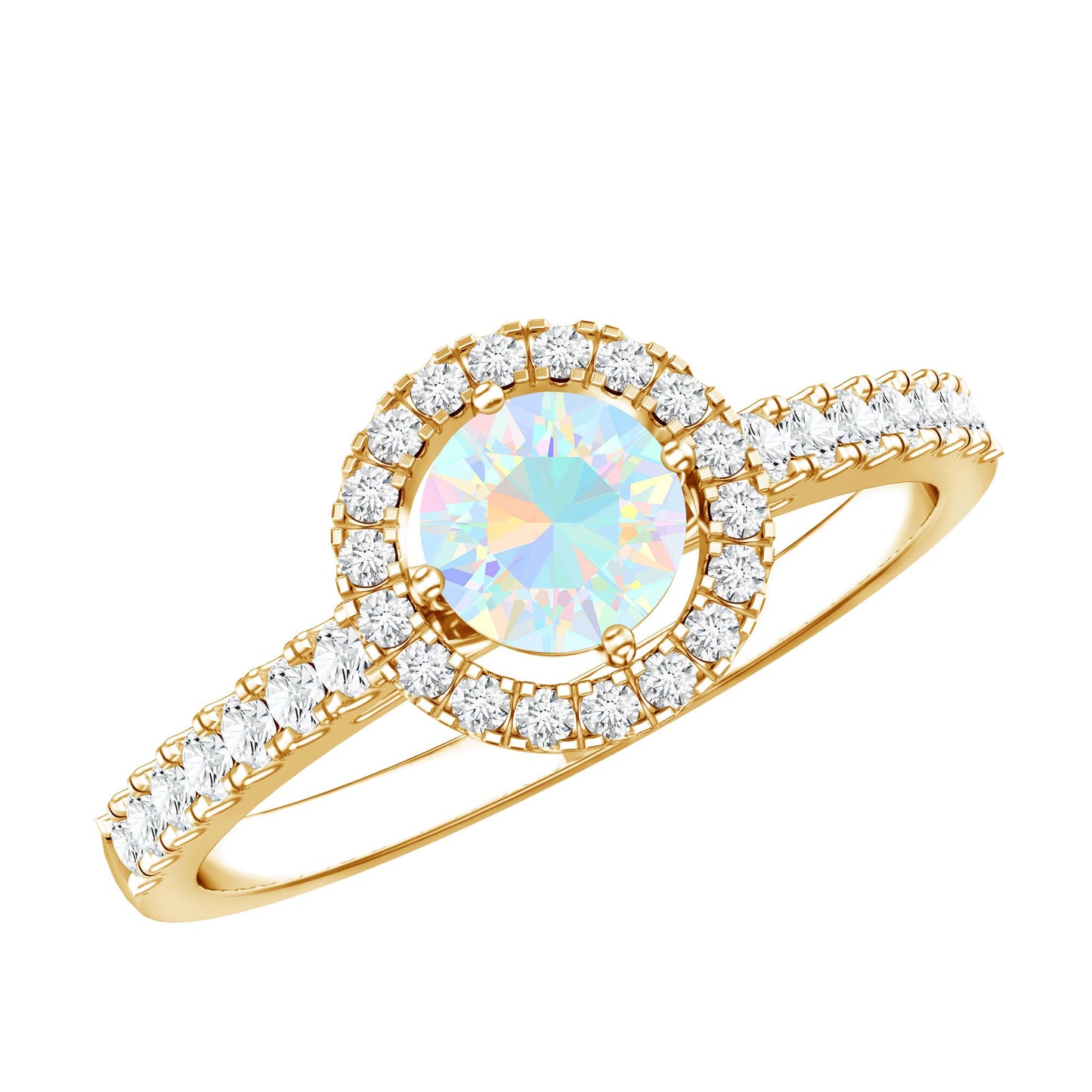 Natural Ethiopian Opal Diamond Engagement Ring with Halo