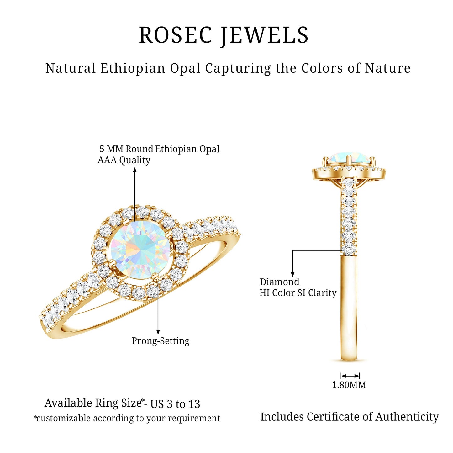 Natural Ethiopian Opal Diamond Engagement Ring with Halo