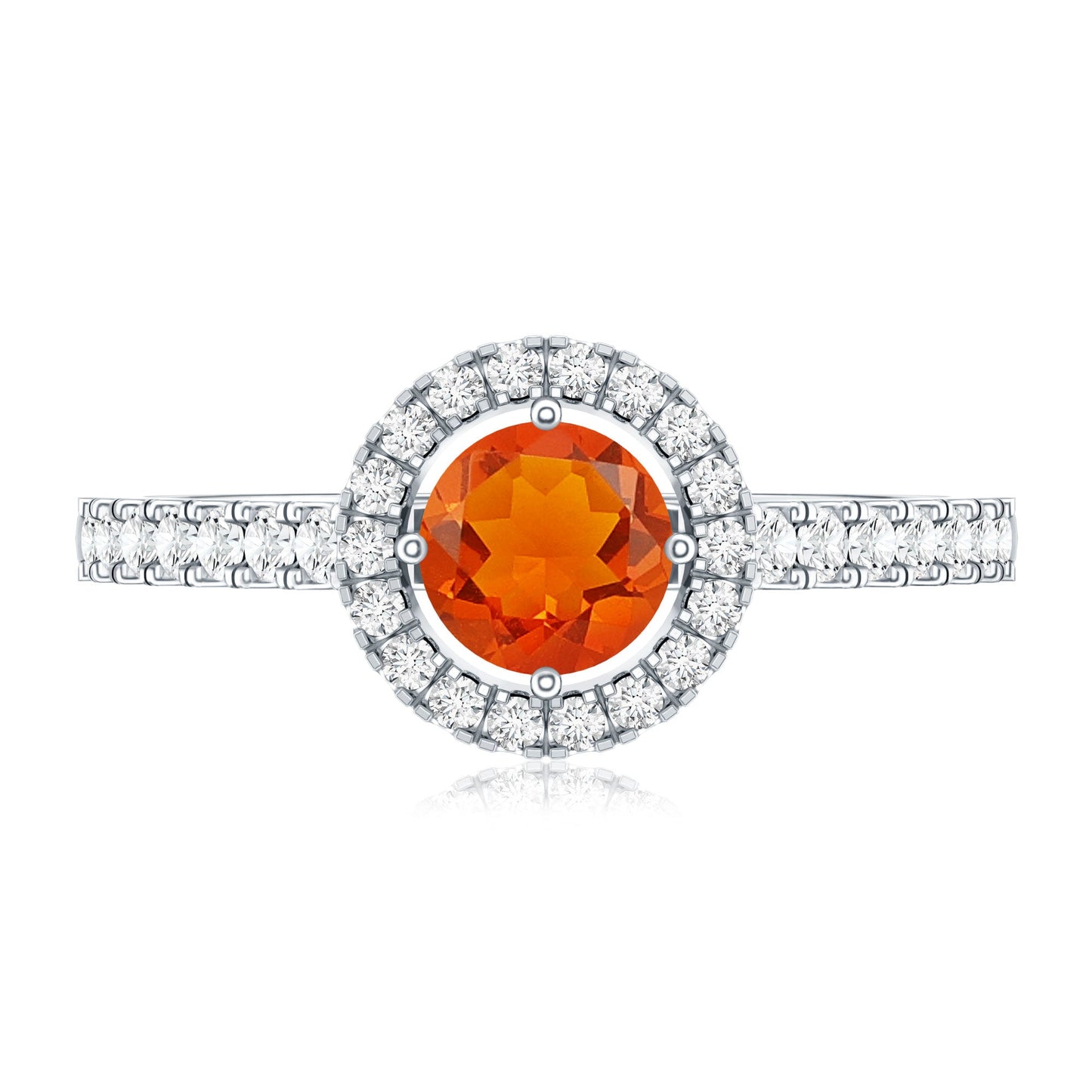 0.45 Carat Real Fire Opal and Diamond Halo Engagement Ring