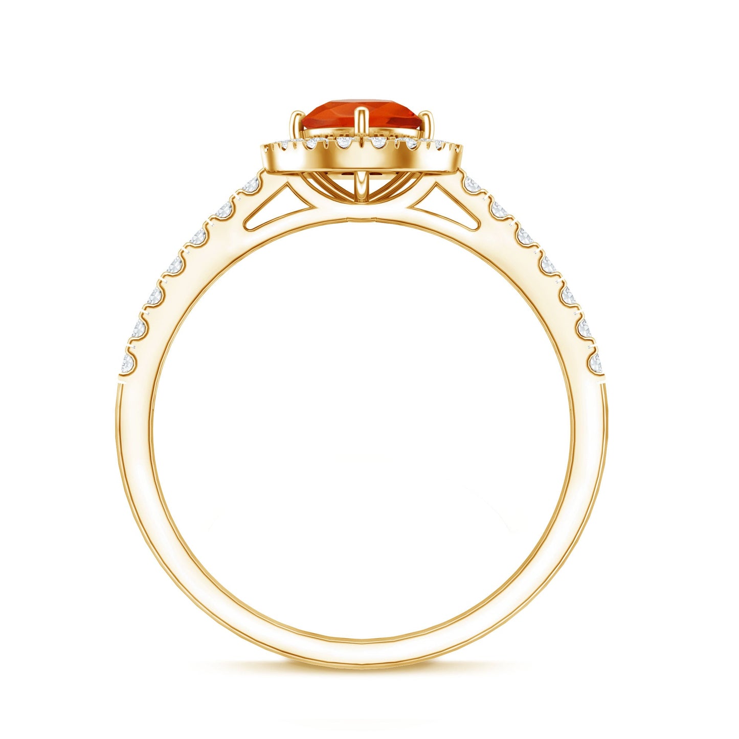 0.45 Carat Real Fire Opal and Diamond Halo Engagement Ring