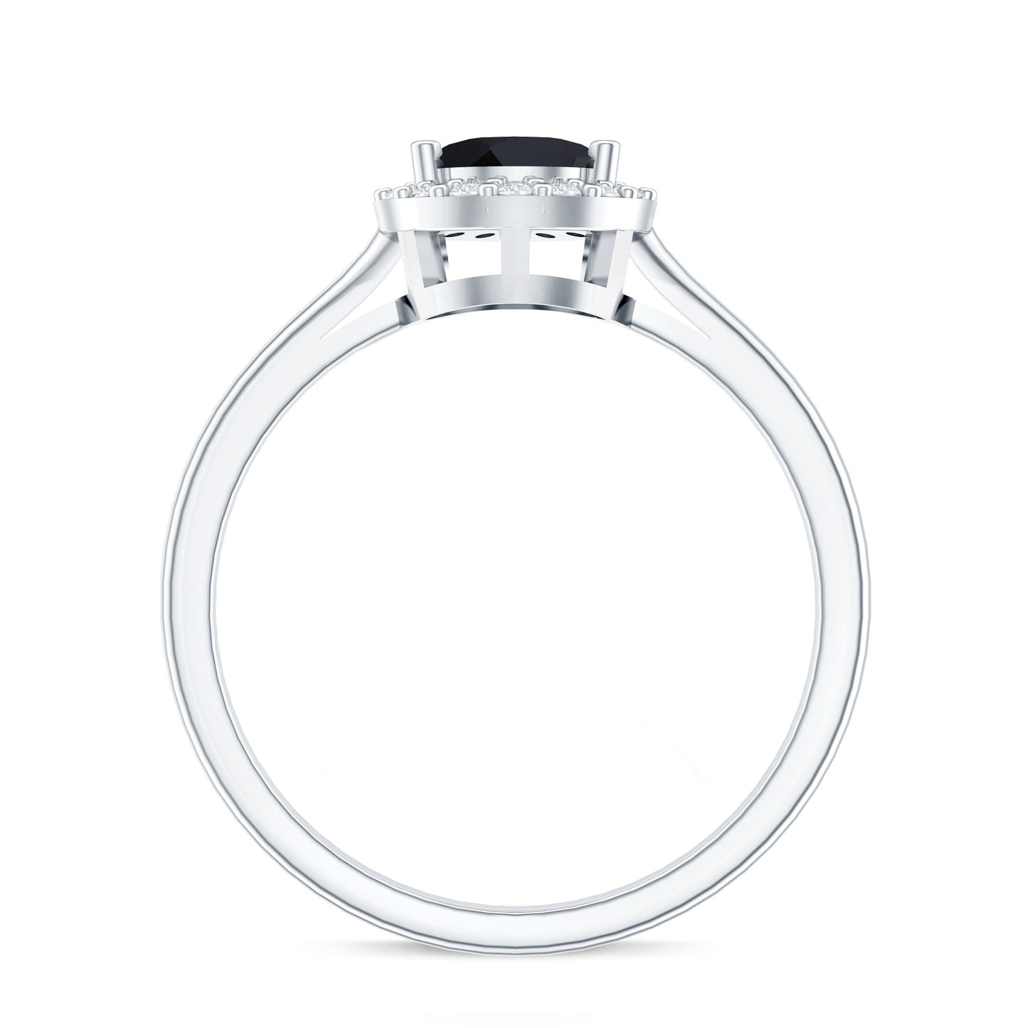 Certified Real Black Spinel Teardrop Engagement Ring with Diamond Halo