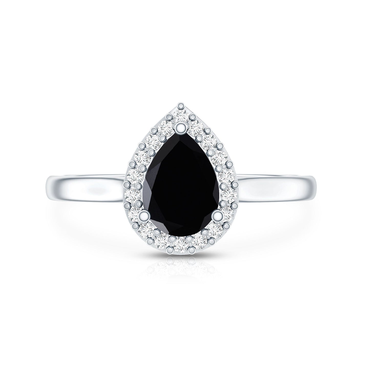 Certified Real Black Spinel Teardrop Engagement Ring with Diamond Halo