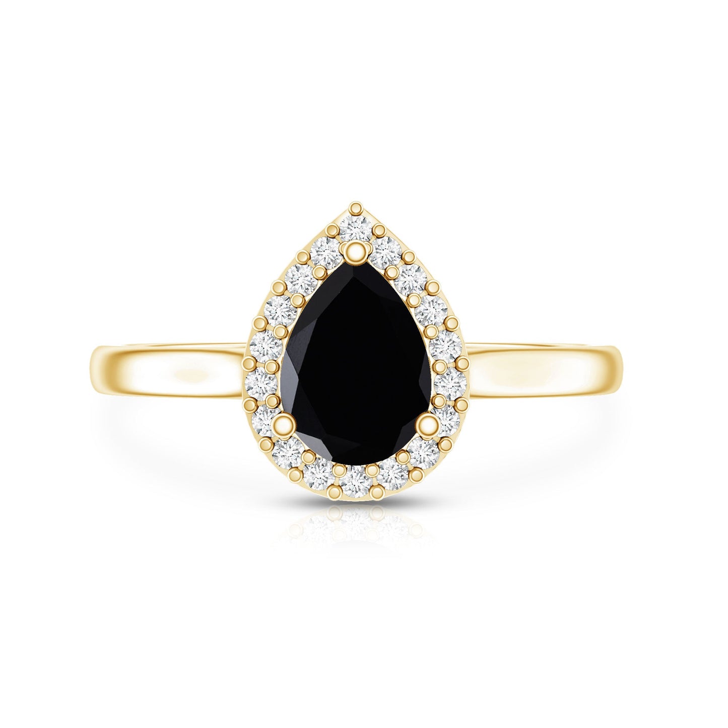 Certified Real Black Spinel Teardrop Engagement Ring with Diamond Halo