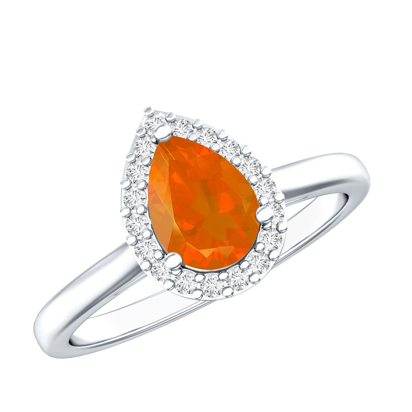 0.6 Carat Teardrop Fire Opal Ring with Diamond Halo
