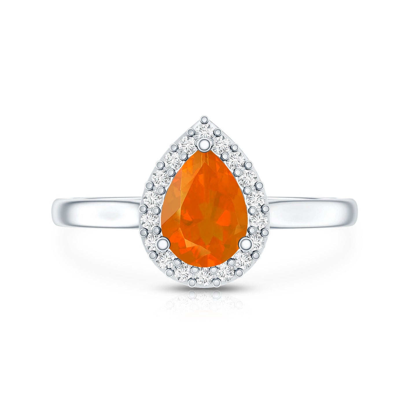 0.6 Carat Teardrop Fire Opal Ring with Diamond Halo