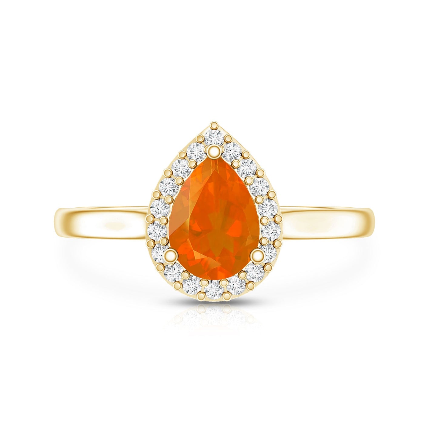0.6 Carat Teardrop Fire Opal Ring with Diamond Halo