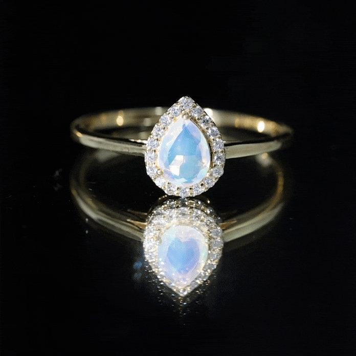 Certified Real 5X7 mm Ethiopian Opal Engagement Ring with Diamond Halo